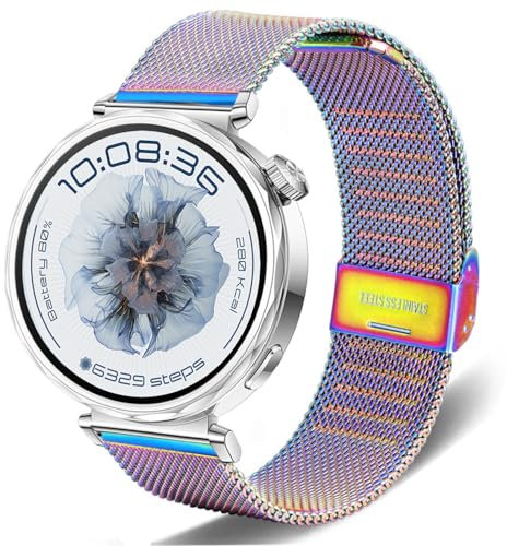 DEALELE Strap Compatible with Huawei Watch GT5 Pro 42mm / GT5 41mm / GT4 41mm / Fossil Women's Gen 6 / Garmin Venu 3S, 18mm Stainless Steel Metal Milanese Magnetic Mesh Replacement Bands, Rainbow