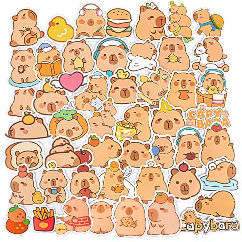 Yamobi 50 PCS Wasserdichte Capybara Sticker, Capybara Dekor, Vinyl Aufkleber Für Laptop, Gepäck, Wasserflasche, Helm, Reiseaufkleber Für Kinder Und Erwachsene