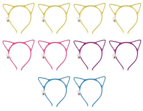 Ieron Lot de 10 Bandeaux à Oreilles de Chat, Accessoires de tête Lumineux à LED pour Chat Mignon, Fournitures de fête pour discothèques, Raves, Concerts, Noël, Halloween, Adultes
