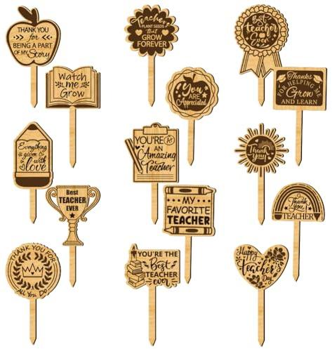 arricraft 15 Stück Pflanzenetiketten Aus Holz 15 Stil Gartenetiketten Mit Lehrertext Blattdekoration Holzmarkierungen Für Pflanzen Im Innen Und Außenbereich Blumen Samen Eintopfen Lehrertagsgeschenk