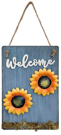 TAIYOU Letrero de bienvenida de madera azul con cuerda, 28 x 18 cm, letrero de entrada para puerta de jardín, decoración de pared para interiores y exteriores, puerta delantera, porche, jardín