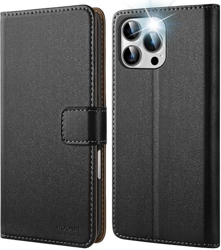 HOOMIL Cover per iPhone 16 Pro Max, Custodia in Pelle Premium, Supporta Ricarica Wireless - Nero