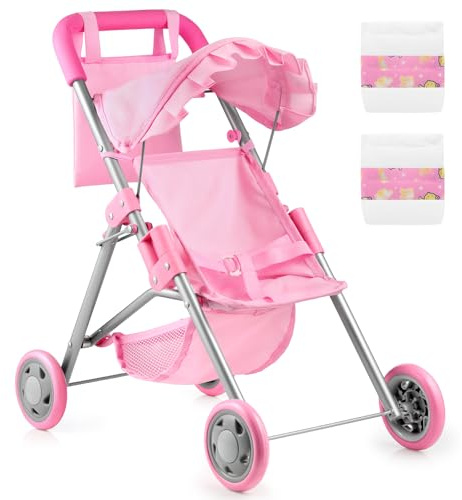 GAGAKU Poussette pour poupée pour Enfants, Poussette Pliable avec Panier de Rangement et Sac, Couches - Accessoires pour poupées Reborn de 45 cm pour Filles et Enfants de 3 Ans et Plus, Rose