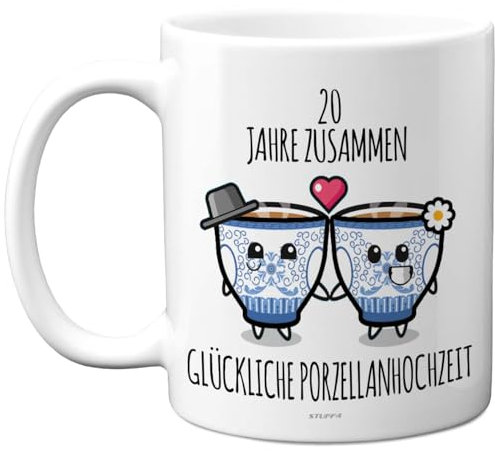 20. Hochzeitstag Jahrestag Jubiläumsgeschenke - 20 Jahre Zusammen Pozellan Hochzeit - Hochzeitstag Tasse für Männer Frauen, 325 ml Premium-Keramiktasse, Spülmaschinenfest