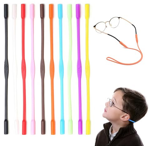 EUYKQNOI Sangles de lunettes en silicone ，Lot de 10 élastiques antidérapants pour lunettes de sport et lunettes de soleil pour enfants，Support de cordon de couleur variée