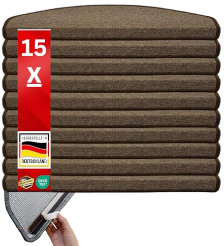 etm Original Stufenmatten Treppen-Teppich 15er Spar Set 20 Farben und 20 Modelle zur Auswahl, 65x23 cm Hellbraun Halbrund London