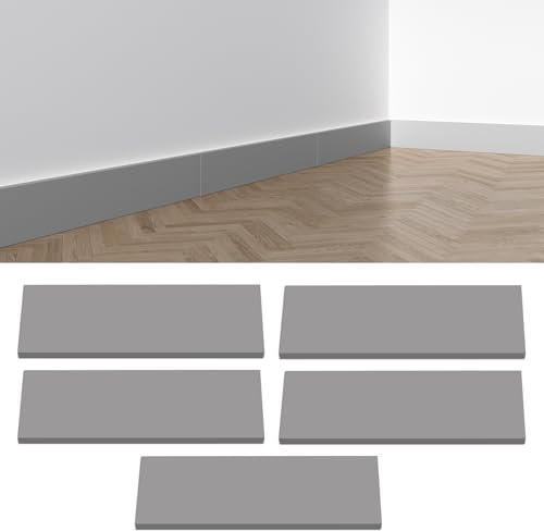 Inscrip Sockelleiste, 5 Stück 10 mm Dick Selbstklebende Sockelleiste, Fußleiste 45 mm Höhe, Länge 450 mm, Verdickte Fußleiste aus Papier, für Wohnzimmer, Küche und Badezimmer (Grau)
