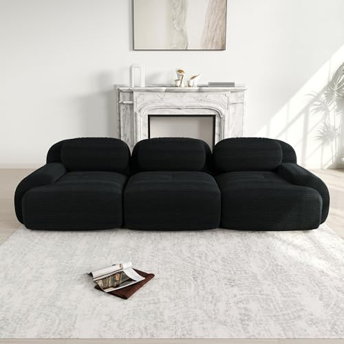 GigaXynium 3-Sitzer-Sofa, modular kombinierbar, rutschfest, ohne Montage, ergonomische Armlehnen und hochelastische Polsterung für Wohnzimmer und Schlafzimmer (Schwarz)