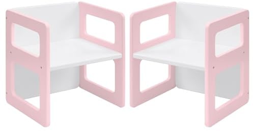 FUNLIO Höhenverstellbarer Montessori Entwöhnungsstuhl für Alter 1-3, Qualitätsstuhl aus Massivholz, zum Essen/Lesen/Spielen, Montessori-Möbel mit CPC-Zertifikat - Rosa(2Stück)