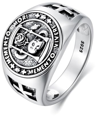 PROESS Memento Mori Bague en argent sterling 925 avec tête de mort Bague Memento Mori Bijou cadeau pour homme et femme Taille 7/8/9/10, 10, Argent sterling, Aucune pierre précieuse