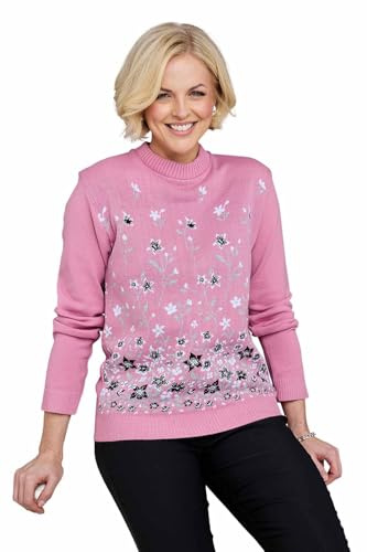 Amber Ladies Floral Jacquard Jumper, Soft Knit Long Sleeve Pullover
