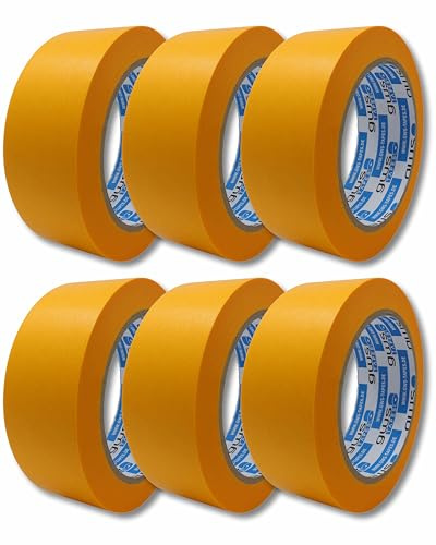gws 6 Rollen (1IP) Goldband, Malerband zum Abkleben zum Streichen, Malen, Lackieren, Basteln und vielem mehr, Maler-Abdeckklebeband, Rückstandsfrei entfernbar, dünn & stabil 50m x 38mm