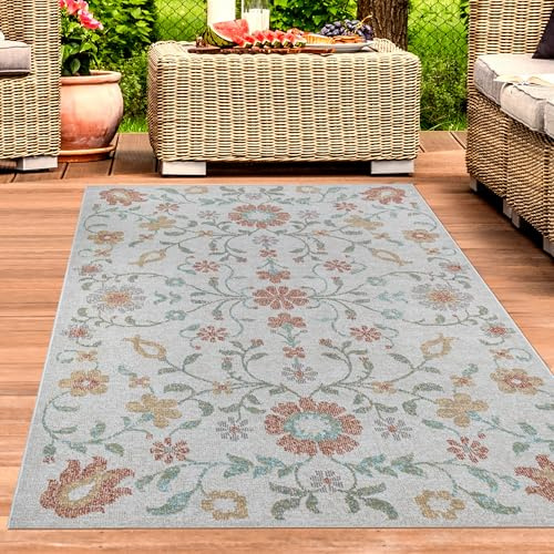CARPETIA Outdoor Teppich mit floralem Farbdesign wetterbeständig robust für Balkon Terrasse Garten und Wohnbereiche farbintensiv pflegeleicht harmonische Töne 120 x 170 cm