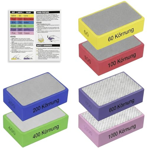 Pnrskter 6 Stück Diamant Schleifpad – Körnung 60-1000 für Keramik, Granit | Profi Schleifblock für Fliesen schleifen & Glas schleifen, Granit, Marmor & Naturstein
