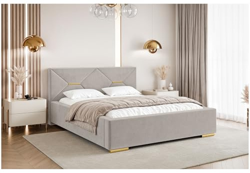MEBLINI Lizzy Polsterbett 180x200 mit Stauraum - Lattenrost und Bettkasten - Kopfteil Bett mit Stauraum - Doppelbett - Stauraumbett - Betten - 180x200 - Taupe Samt ohne Matratze
