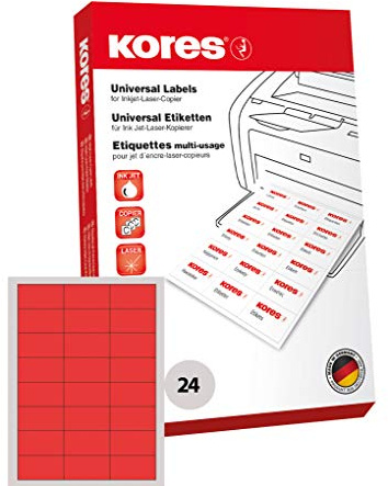 Kores Farbige Universal-Etiketten, 70 x 37,0 mm, 100 Blatt, rot