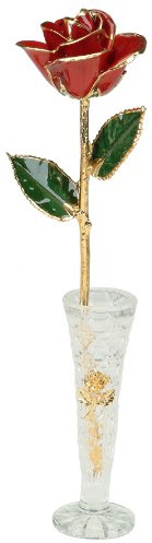 Rot 24 K Gold Rose w/Crystal Vase von Living Gold – Echte Rose getaucht in Gold