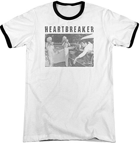 Elvis - Männer Heartbreaker Ringer T-Shirt, XX-Large, White/Black