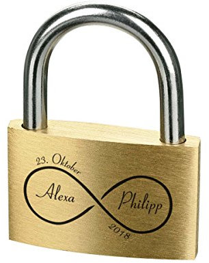 Liebesschloss mit Gravur - Messing Vorhängeschloss mit 3 Schlüssel - Personalisierte Geschenk für Paare & Verliebte - Motiv Unendliche Liebe