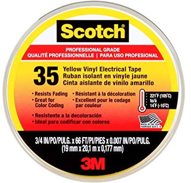 Scotch 35 cintas eléctricas de vinilo amarillo, 3/4 pulgadas x 66 pies x 0 pulgadas (10844-DL-5)
