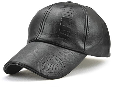 Roffatide Herren Rändelung PU Leder Baseballmütze Schirmmütze Kappe Herbst und Winter Schwarz