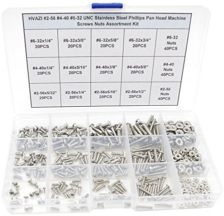 HVAZI #2-56#4-40#6-32 UNC Stainless Steel Phillips Pan Head Machine Screws Nuts Assortment Kit