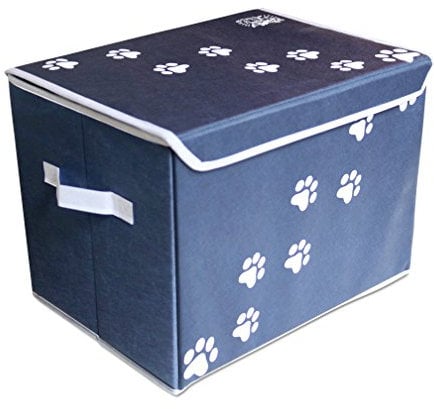 Feline Ruff Large Dog Toys Storage Box 16 x 12 Pet Toy Storage Basket with Lid. Perfect Collapsible Canvas Bin for Cat Toys and Accessories Too! (Blue)