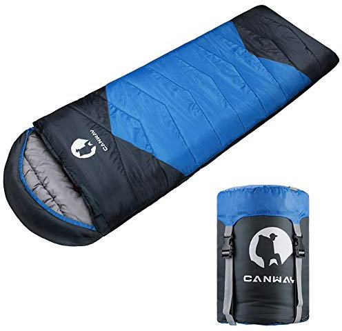 CANWAY Rectangular Sleeping Bag with Compression Sack, Summer Sleeping Bag Lightweight Waterproof for Warm Cold Weather 4 Seasons Camping/Traveling/Hiking/Backpacking, Adults & Kids(Blue-Polyester)