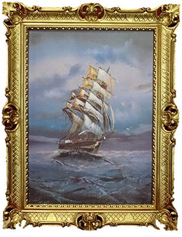 Lnxp Wunderschönes Gemälde Schiffsbild Bild Schiff Segelschiff Segelboot Meer Wellen Maritime 90x70 cm Künstler; P.Lorenz Bilder Barock Antik Repro RA 58B