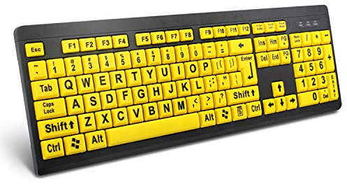 BOOGIIO Large Print Computer Keyboard Wired USB High Visibility Keyboard, Elderly High Contrast Keyboard, Oversized Letter for Visually Impaired Low Vision Individuals (Yellow+Black)