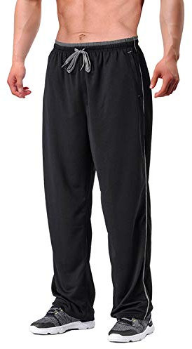 EKLENTSON Herren Schnell Trocknende Hose Sweatpants Fitnesshose Atmungsaktiv Yoga Taschen mit Reisserschluss, (Schwarz - Grau, L)