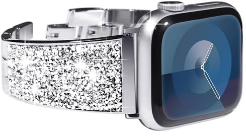 KADES Kompatibel mit Apple Watch Armband, Damen Edelstahl Armband Gliederarmband Ersatzarmband für Apple watch se armband, series 10 42mm, 9/8/7 41mm,6/5/4 40mm,3/2/1 38mm, Silber