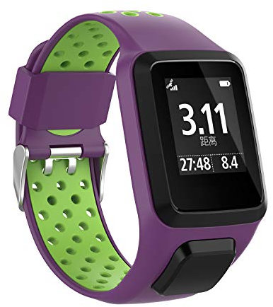MCO Armband kompatibel Tom Tom,Silikon Uhrenbänder für Tomtom Runner 3 Armband/Runner 2/Spark 3/Adventurer/Golfer 2 (Lila&Limette)