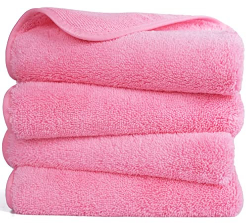Polyte - 4 Serviettes de Bain en Microfibres - pour Les Mains - sèche Rapidement/ne Peluche Pas - Rose - 40 x 76 cm
