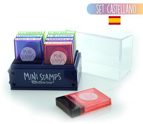 Pack Spanisch, Motivationssiegel, Mini-Stempel, 8 Didaktische Titel, ideal zur Stärkung der Bedürfnisse und positiven Konzepte der Schüler, speziell für Lehrer Office Box