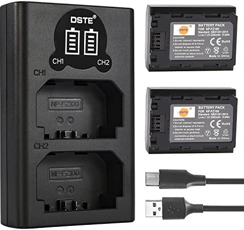 DSTE NP-FZ100 Batterie Rechargeable (Paquet de 2) et Chargeur Double USB Smart LED Compatible avec Sony Alpha 9 A9 A9S Alpha 9R A9R A7II A7RIII ILCE-7RM3