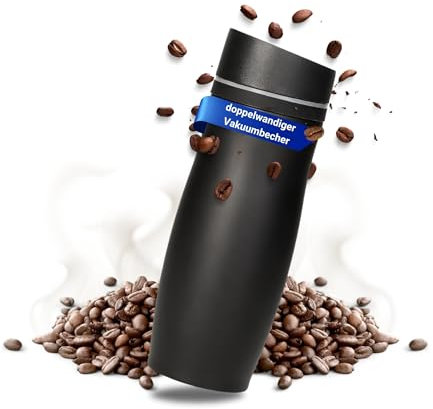 Edelstahl Thermobecher 350ml 100% Auslaufsicher Isolierbecher Kaffeebecher to go Autobecher Travel Mug (Schwarz - Neutral)