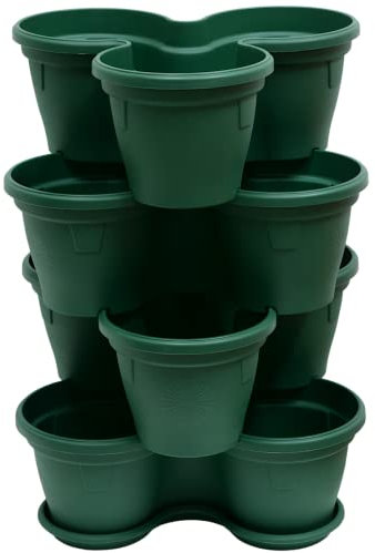 Gariella 4X Blumentopf Säulentopf Pflanzturm Hochbeet Pflanztopf-Kübel mit Untersetzer stapelbar bruchfest widerstandsfähig farbig Kunststoff