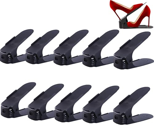 BoYeeBo 10 Stück, verstellbare 4-stufige Schuhfächer, Organizer, Doppeldeck, Schuhregal, Halter für Schuhe, Aufbewahrung, Schrank, Organisation (schwarz)