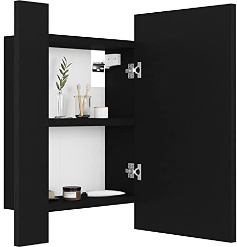 Tidyard Bathroom Mirror Cabinet Wall Mounted LED Mirror Cabinet Storage Unit Organizer With 2 Shelves Doors for Bathroom Black 40x12x45 cm