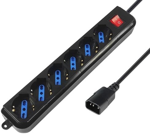 Atlantis P011-SL3006P-B - Regleta con 4 Tomas Italiano/Europa/Schuko bipaso de 10 A/16 A Toma Iec (Pc), 2500 W, Negro