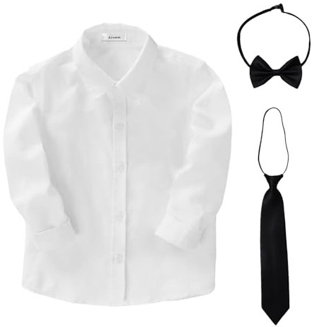 aromm Garçons Manche Longue Chemise Habillée Solide Blanc L'école Uniforme Hauts Vêtements avec Cravate et Nœud Papillon, 160