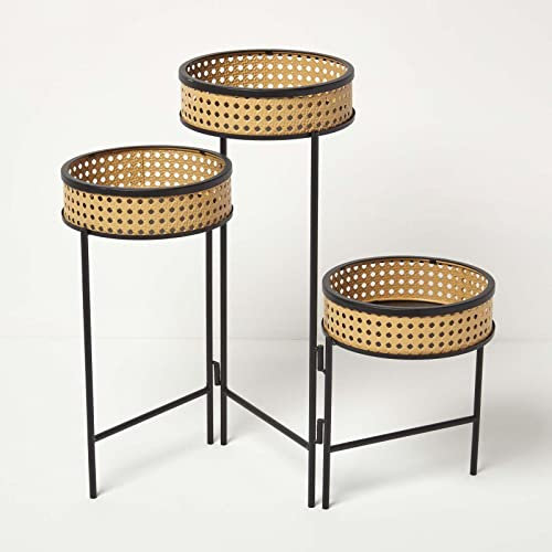 HOMESCAPES Cache Pot sur Pied en métal Noir, Support pour Plante intérieur, Etagère pour Pots de Fleur