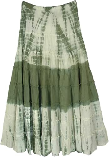 Women's Vintage Elastic Waist A-Line Long Midi Skirt Solid Color Pleated Big Hem Basic Flared Long Skirts (z4, XL)
