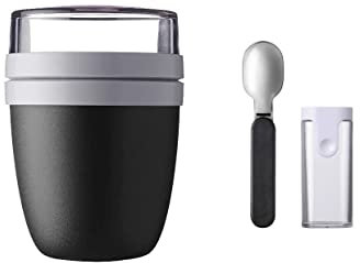 Mepal | Lunchpot Set mit faltbarer Löffel Ellipse | Old Nordic Black – praktischer Müslibecher und Behälter für Transport von Lebensmitteln