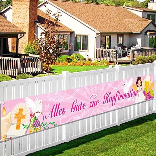 DPKOW Rosa Alles Gute zur Konfirmation Banner Dekoration für Mädchen, Mädchen Konfirmation Garten Außen Deko, Mädchen Konfirmation Wand Tisch Hintergrund Deko, 230 * 30cm