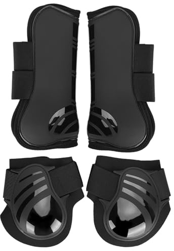 FOLOSAFENAR Pferdesehnen- und Streichkappen, Pferdestiefel atmungsaktiv zum Schutz der Pferdebeine(Schwarz, m)