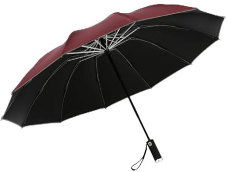XCBVS Folding Umbrella with Flashlight Windproof Travel Umbrella with Reflective Strip Woman Portable Sun Umbrella,red