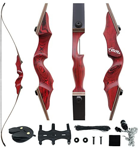 60 Black Hunter Abnehmbarer Recurvebogen für Erwachsene Jugendliche und Anfänger Bogen mit Technischem Holzbogengriff und Gerolltem Armschutz Fingerschutz 20-40lbs für Die Rechte Hand (30 lbs)