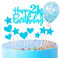 Zayin Personalised Happy 21th Birthday Cake Topper Set,Happy Birthday Sign for Cake,11p Glitter Balloon Stars Heart Cupcake Topper 21th Birthday Cake Party Decoration(21 year old, Light Blue)